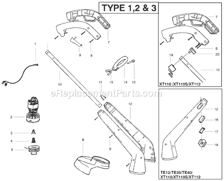 Page A Diagram and Parts List for TE35 Type 2 Weed Eater Trimmer